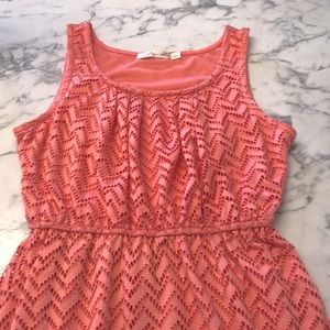 Floor Length Coral Mesh Overlay Maxi Dress